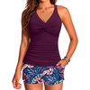 image:imageTalisea Womens Tankini Bathing Suits with Skirt Two Piece Tummy Control Swimsuits Ladies SwimwearPurple Leaf With Shorts