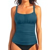 image:imageWomen Tummy Control Tankini Top  Ruched Slimming Swimsuit Top Only  Tummy control for a slimming fit Shirred bust adds stylish detail Adjustable straps for personalized comfortTeal