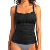 image:imageWomen Tummy Control Tankini Top  Ruched Slimming Swimsuit Top Only  Tummy control for a slimming fit Shirred bust adds stylish detail Adjustable straps for personalized comfortBlack