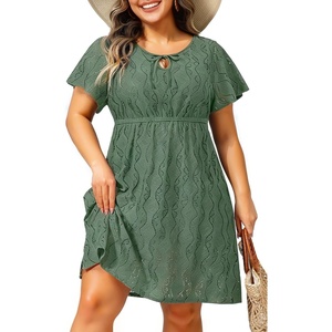 image:imageTalisea Plus Size Swimsuit Cover Up  Bathing Suit Coverup for Women  Casual summer beach swimsuit eyelet crew neck style with short sleeves for bathing suit amp swimwear coverupGray Green