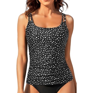 image:imageWomen Tankini Swim Top Only  Tummy Control Swimsuit Bathing Suit Top  Smooths your tummy for a flattering fit Adjustable straps for a customized feel Removable pads for customizable coverageBlack White Dot