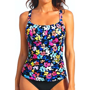 image:imageWomen Tummy Control Tankini Top  Ruched Slimming Swimsuit Top Only  Tummy control for a slimming fit Shirred bust adds stylish detail Adjustable straps for personalized comfortColorful Flowers