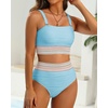 image:imageHigh Waisted Bandeau Bikini Set  Ribbed Strapless Two Piece Swimsuit  Secure bandeau top with straps High waist bottom for comfortable coverage Full coverage back for confident wearBlue