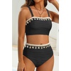image:imageHigh Waisted Bandeau Bikini Set  Ribbed Strapless Two Piece Swimsuit  Secure bandeau top with straps High waist bottom for comfortable coverage Full coverage back for confident wearShellblack