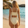 image:imageHigh Waisted Bandeau Bikini Set  Ribbed Strapless Two Piece Swimsuit  Secure bandeau top with straps High waist bottom for comfortable coverage Full coverage back for confident wearBeige