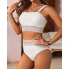 image:imageHigh Waisted Bandeau Bikini Set  Ribbed Strapless Two Piece Swimsuit  Secure bandeau top with straps High waist bottom for comfortable coverage Full coverage back for confident wearWhite