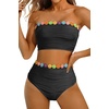 image:imageHigh Waisted Bandeau Bikini Set  Ribbed Strapless Two Piece Swimsuit  Secure bandeau top with straps High waist bottom for comfortable coverage Full coverage back for confident wearFloralblack