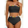 image:imageHigh Waisted Bandeau Bikini Set  Ribbed Strapless Two Piece Swimsuit  Secure bandeau top with straps High waist bottom for comfortable coverage Full coverage back for confident wearFloralblack