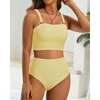 image:imageHigh Waisted Bandeau Bikini Set  Ribbed Strapless Two Piece Swimsuit  Secure bandeau top with straps High waist bottom for comfortable coverage Full coverage back for confident wearLight Yellow