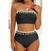 image:imageHigh Waisted Bandeau Bikini Set  Ribbed Strapless Two Piece Swimsuit  Secure bandeau top with straps High waist bottom for comfortable coverage Full coverage back for confident wearShellblack