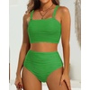 image:imageHigh Waisted Bandeau Bikini Set  Ribbed Strapless Two Piece Swimsuit  Secure bandeau top with straps High waist bottom for comfortable coverage Full coverage back for confident wearGreen