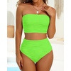image:imageHigh Waisted Bandeau Bikini Set  Ribbed Strapless Two Piece Swimsuit  Secure bandeau top with straps High waist bottom for comfortable coverage Full coverage back for confident wearNeon Green