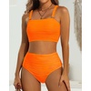 image:imageHigh Waisted Bandeau Bikini Set  Ribbed Strapless Two Piece Swimsuit  Secure bandeau top with straps High waist bottom for comfortable coverage Full coverage back for confident wearNeon Orange