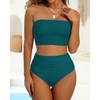 image:imageHigh Waisted Bandeau Bikini Set  Ribbed Strapless Two Piece Swimsuit  Secure bandeau top with straps High waist bottom for comfortable coverage Full coverage back for confident wearTeal