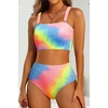 image:imageHigh Waisted Bandeau Bikini Set  Ribbed Strapless Two Piece Swimsuit  Secure bandeau top with straps High waist bottom for comfortable coverage Full coverage back for confident wearColorful Tie Dye