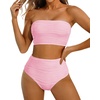 image:imageHigh Waisted Bandeau Bikini Set  Ribbed Strapless Two Piece Swimsuit  Secure bandeau top with straps High waist bottom for comfortable coverage Full coverage back for confident wearLight Pink