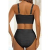 image:imageHigh Waisted Bandeau Bikini Set  Ribbed Strapless Two Piece Swimsuit  Secure bandeau top with straps High waist bottom for comfortable coverage Full coverage back for confident wearShellblack