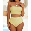 image:imageHigh Waisted Bandeau Bikini Set  Ribbed Strapless Two Piece Swimsuit  Secure bandeau top with straps High waist bottom for comfortable coverage Full coverage back for confident wearLight Yellow