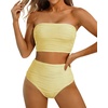 image:imageHigh Waisted Bandeau Bikini Set  Ribbed Strapless Two Piece Swimsuit  Secure bandeau top with straps High waist bottom for comfortable coverage Full coverage back for confident wearLight Yellow