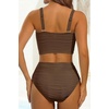 image:imageHigh Waisted Bandeau Bikini Set  Ribbed Strapless Two Piece Swimsuit  Secure bandeau top with straps High waist bottom for comfortable coverage Full coverage back for confident wearBrown