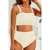 image:imageHigh Waisted Bandeau Bikini Set  Ribbed Strapless Two Piece Swimsuit  Secure bandeau top with straps High waist bottom for comfortable coverage Full coverage back for confident wearContrast Colorbeige