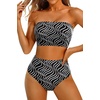 image:imageHigh Waisted Bandeau Bikini Set  Ribbed Strapless Two Piece Swimsuit  Secure bandeau top with straps High waist bottom for comfortable coverage Full coverage back for confident wearContrast Colorblack
