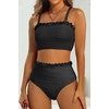 image:imageHigh Waisted Bandeau Bikini Set  Ribbed Strapless Two Piece Swimsuit  Secure bandeau top with straps High waist bottom for comfortable coverage Full coverage back for confident wearMeshblack