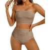 image:imageHigh Waisted Bandeau Bikini Set  Ribbed Strapless Two Piece Swimsuit  Secure bandeau top with straps High waist bottom for comfortable coverage Full coverage back for confident wearLight Brown