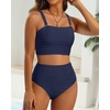 image:imageHigh Waisted Bandeau Bikini Set  Ribbed Strapless Two Piece Swimsuit  Secure bandeau top with straps High waist bottom for comfortable coverage Full coverage back for confident wearNavy Blue