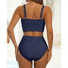 image:imageHigh Waisted Bandeau Bikini Set  Ribbed Strapless Two Piece Swimsuit  Secure bandeau top with straps High waist bottom for comfortable coverage Full coverage back for confident wearNavy Blue