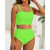 image:imageHigh Waisted Bandeau Bikini Set  Ribbed Strapless Two Piece Swimsuit  Secure bandeau top with straps High waist bottom for comfortable coverage Full coverage back for confident wearNeon Green