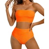 image:imageHigh Waisted Bandeau Bikini Set  Ribbed Strapless Two Piece Swimsuit  Secure bandeau top with straps High waist bottom for comfortable coverage Full coverage back for confident wearNeon Orange