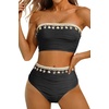 image:imageHigh Waisted Bandeau Bikini Set  Ribbed Strapless Two Piece Swimsuit  Secure bandeau top with straps High waist bottom for comfortable coverage Full coverage back for confident wearShellblack