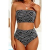 image:imageHigh Waisted Bandeau Bikini Set  Ribbed Strapless Two Piece Swimsuit  Secure bandeau top with straps High waist bottom for comfortable coverage Full coverage back for confident wearContrast Colorblack
