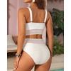 image:imageHigh Waisted Bandeau Bikini Set  Ribbed Strapless Two Piece Swimsuit  Secure bandeau top with straps High waist bottom for comfortable coverage Full coverage back for confident wearWhite