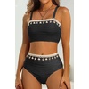 image:imageHigh Waisted Bandeau Bikini Set  Ribbed Strapless Two Piece Swimsuit  Secure bandeau top with straps High waist bottom for comfortable coverage Full coverage back for confident wearShellblack