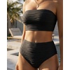 image:imageHigh Waisted Bandeau Bikini Set  Ribbed Strapless Two Piece Swimsuit  Secure bandeau top with straps High waist bottom for comfortable coverage Full coverage back for confident wearBlack