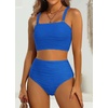 image:imageHigh Waisted Bandeau Bikini Set  Ribbed Strapless Two Piece Swimsuit  Secure bandeau top with straps High waist bottom for comfortable coverage Full coverage back for confident wearRoyal Blue