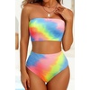 image:imageHigh Waisted Bandeau Bikini Set  Ribbed Strapless Two Piece Swimsuit  Secure bandeau top with straps High waist bottom for comfortable coverage Full coverage back for confident wearColorful Tie Dye