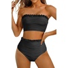 image:imageHigh Waisted Bandeau Bikini Set  Ribbed Strapless Two Piece Swimsuit  Secure bandeau top with straps High waist bottom for comfortable coverage Full coverage back for confident wearMeshblack