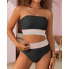 image:imageHigh Waisted Bandeau Bikini Set  Ribbed Strapless Two Piece Swimsuit  Secure bandeau top with straps High waist bottom for comfortable coverage Full coverage back for confident wearBlackcontrast Trim