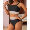 image:imageHigh Waisted Bandeau Bikini Set  Ribbed Strapless Two Piece Swimsuit  Secure bandeau top with straps High waist bottom for comfortable coverage Full coverage back for confident wearBlackcontrast Trim
