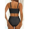 image:imageHigh Waisted Bandeau Bikini Set  Ribbed Strapless Two Piece Swimsuit  Secure bandeau top with straps High waist bottom for comfortable coverage Full coverage back for confident wearMeshblack