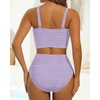 image:imageHigh Waisted Bandeau Bikini Set  Ribbed Strapless Two Piece Swimsuit  Secure bandeau top with straps High waist bottom for comfortable coverage Full coverage back for confident wearPurple