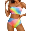image:imageHigh Waisted Bandeau Bikini Set  Ribbed Strapless Two Piece Swimsuit  Secure bandeau top with straps High waist bottom for comfortable coverage Full coverage back for confident wearColorful Tie Dye