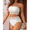image:imageHigh Waisted Bandeau Bikini Set  Ribbed Strapless Two Piece Swimsuit  Secure bandeau top with straps High waist bottom for comfortable coverage Full coverage back for confident wearWhite