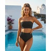 image:imageHigh Waisted Bandeau Bikini Set  Ribbed Strapless Two Piece Swimsuit  Secure bandeau top with straps High waist bottom for comfortable coverage Full coverage back for confident wearBlack