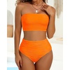 image:imageHigh Waisted Bandeau Bikini Set  Ribbed Strapless Two Piece Swimsuit  Secure bandeau top with straps High waist bottom for comfortable coverage Full coverage back for confident wearNeon Orange