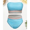 image:imageHigh Waisted Bandeau Bikini Set  Ribbed Strapless Two Piece Swimsuit  Secure bandeau top with straps High waist bottom for comfortable coverage Full coverage back for confident wearBlue