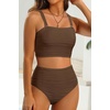image:imageHigh Waisted Bandeau Bikini Set  Ribbed Strapless Two Piece Swimsuit  Secure bandeau top with straps High waist bottom for comfortable coverage Full coverage back for confident wearBrown